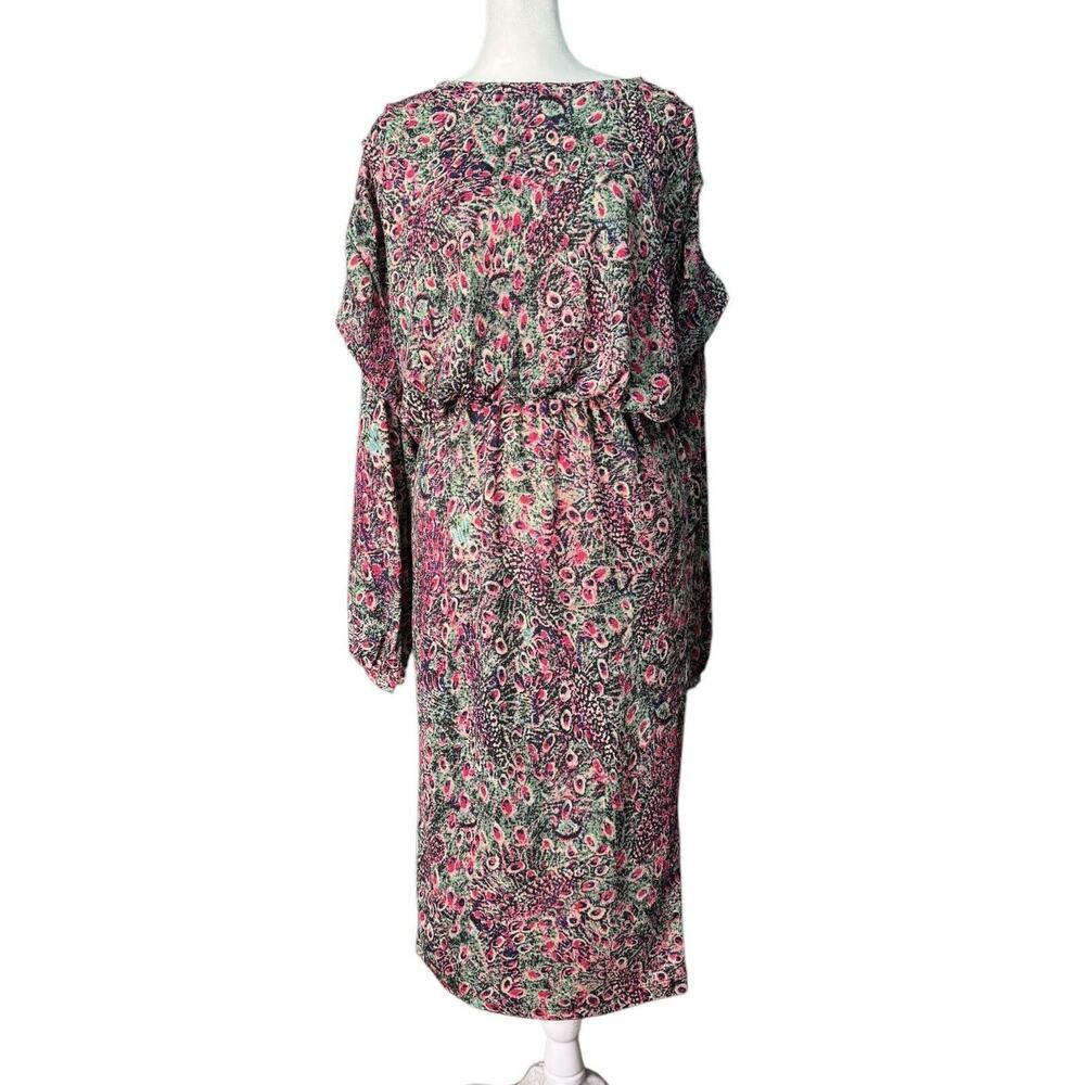 Zara Trafaluc Dress Womens Small Peacock Feather Puff Sleeve Elastic Waist NEW